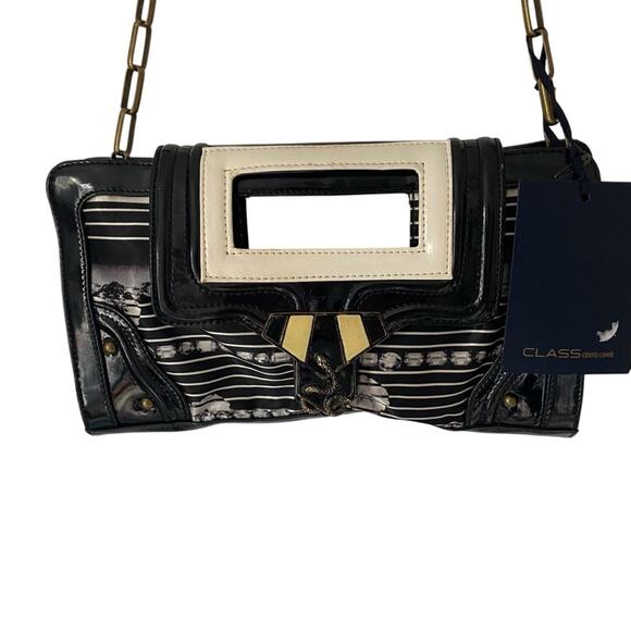 Roberto Cavalli Class NWTs Vintage Black Patent Leather Purse Chain Strap - Picture 3 of 15